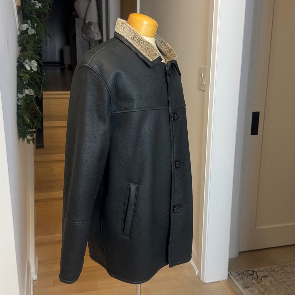 Men’s Genuine Sheepskin Shearling Coat – Black – L/XL - Picture 2 of 7